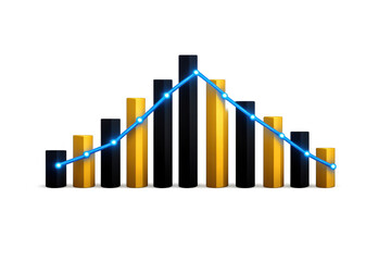 3d bar graph with glowing line chart showing data visualization, business analytics, and market trend on transparent background