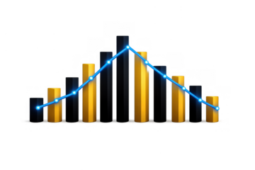 3d bar graph with glowing line chart showing data visualization, business analytics, and market trend on transparent background