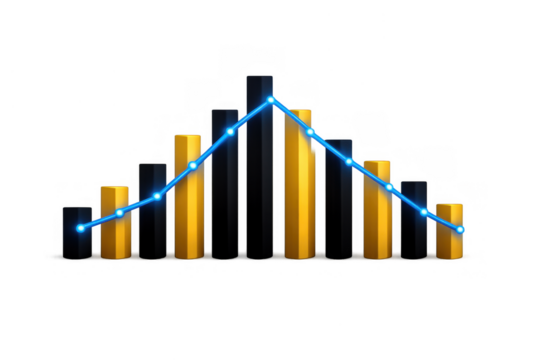 3d bar graph with glowing line chart showing data visualization, business analytics, and market trend on transparent background - Powered by Adobe