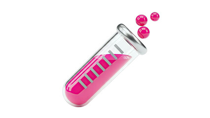 3D Render of a Test Tube with Pink Liquid and Droplets
