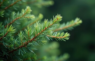 Fototapeta premium Close up on evergreen thuja tree branches with needles. Nature background with green foliage texture. Seasonal plant details for botany or garden.