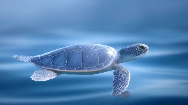 Sea turtle ocean underwater blue wildlife marine swimming nature animal water serene scene of graceful reptile gliding calm blue ocean water, peaceful marine wildlife underwater nature with soft