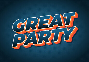 A vibrant graphic design featuring the words Great Party in bold, colorful typography against dark blue background. © ayu
