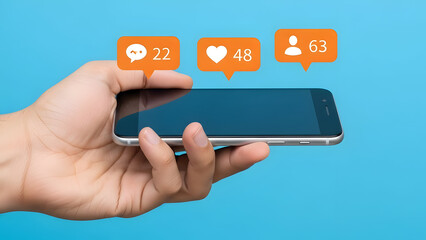 Hand holding smartphone with social media notifications on screen