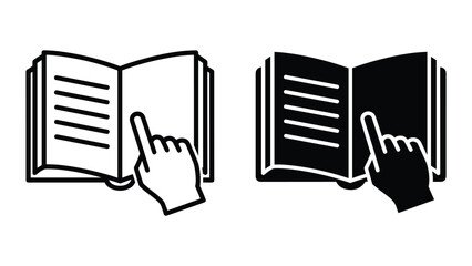 Hand pointing at open book illustration