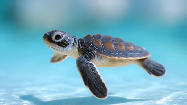 Sea turtle baby turtle underwater swimming ocean blue wildlife marine nature reptile tropical aquatic animal cute conservation endangered water flipper shell pattern young small peaceful calm soft