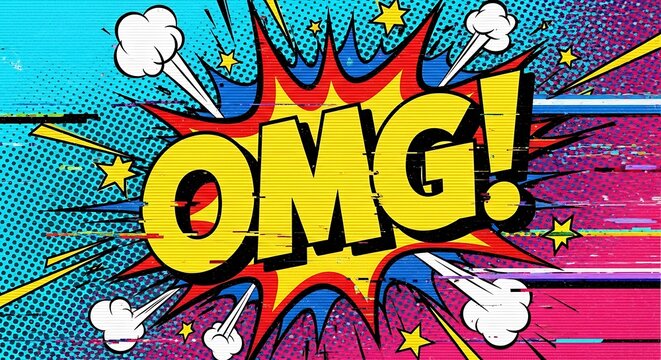 Bold comic book explosion graphic displays an abbreviated exclamation of surprise. - Powered by Adobe