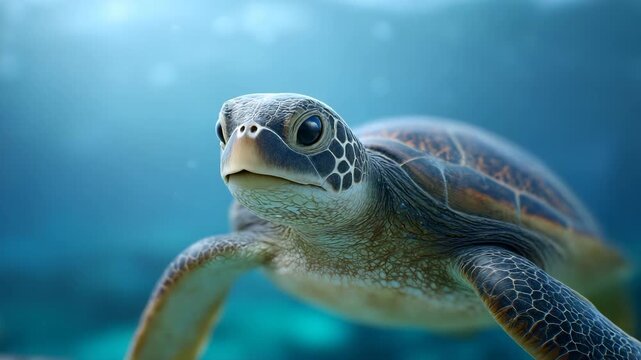 Underwater turtle sea turtle ocean marine life wildlife aquatic reef nature swimming blue tropical conservation endangered reptile shell closeup portrait shallow depth clear water sea life