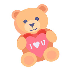 Naklejka premium Cute Teddy Bear Holding Heart With I Love You Message For Valentine's Day Card