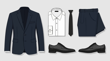 Formal Business Attire Outfit Flat Lay Top View.