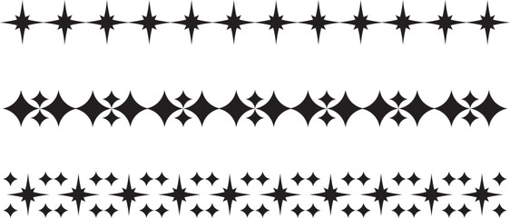 Star and Diamond Horizontal Border Set. Mid Century Retro Starburst Decorative Ribbon Collection. Vintage Decorative Dividers Vector. Chains, Zigzags, and Scalloped Star Motifs.