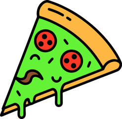 Pizza slice icon with melting green cheese and pepperoni