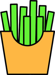 French fries icon with green potato sticks in orange box