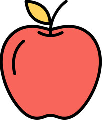 Red apple icon with yellow leaf and thick outlines