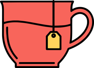Tea cup icon with yellow tea bag and red mug