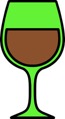 Wine glass icon with green stem and brown liquid
