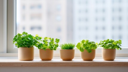 Fototapeta premium Natural Collection of Indoor Plants in Stylish Pots Against Urban Background with Soft Light and Greenery Enhancing Home Decor