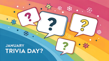 National trivia day january 4th celebration with question mark in speech bubbles on colorful gradient background