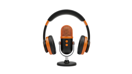 Orange and Black Podcast Microphone and Headphones