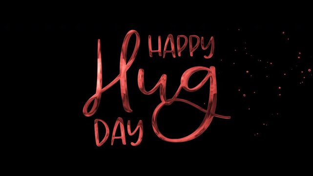 Happy hug day in a cursive rosegold font perfect for greeting cards, social media posts, calendars, and posters celebrations.