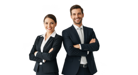 Professional business team posing isolated on transparent background with arms crossed