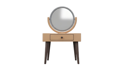 Modern Dressing Table with Round Mirror and Single Drawer