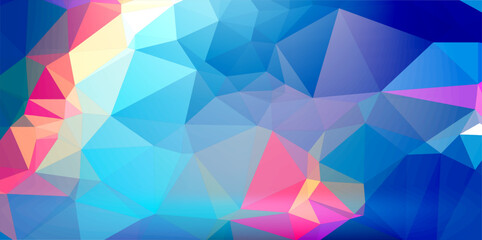 Vibrant geometric background featuring crystalline low poly design in shades of sky blue deep indigo bright magenta Perfect for modern tech projects creative banners and trendy digital wallpapers