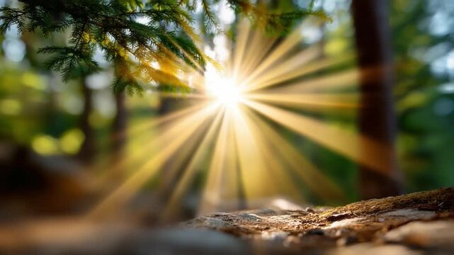 Sunlit Forest: A captivating scene where sunlight bursts through the trees, casting a radiant glow across the forest floor and bringing the wonders of the natural world to life.