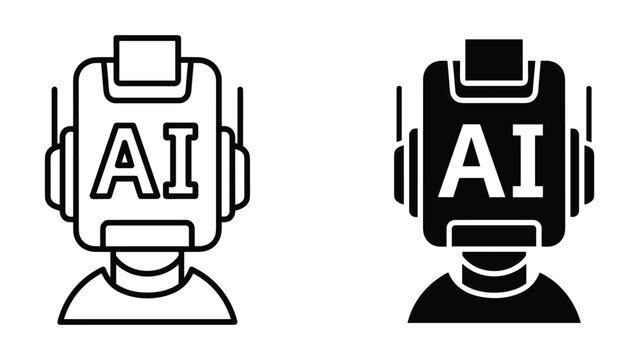 Artificial intelligence robot head icon set