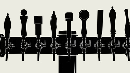Row of Beer Taps in Silhouette Against a Light Background.