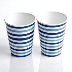 Two striped cylindrical containers with varying shades of blue