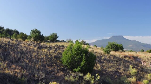 Landscape view of Cerro Pedernal, a distinctive landmark in the high desert of northern New Mexico