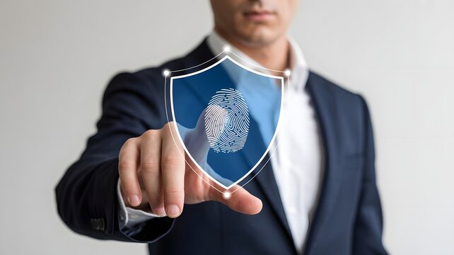 Biometric cyber security system concept. Access to personal data by fingerprint scanning, identification, Privacy to protect data. - Powered by Adobe