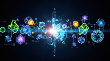 Vibrant digital network with glowing nodes and connections in space