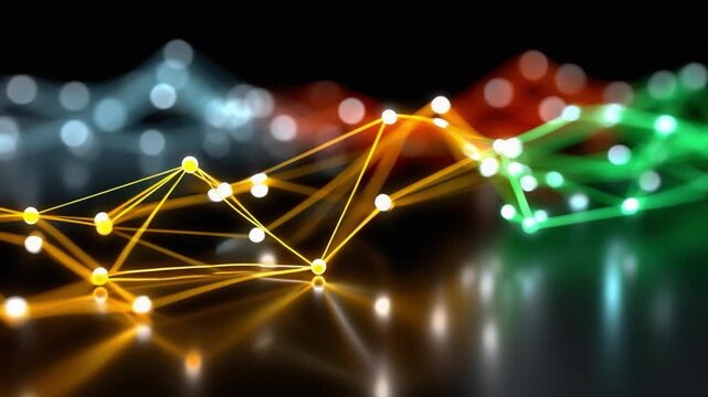 Abstract Networked Connection: A vibrant and modern representation of interconnected nodes and lines, illustrating the complex and dynamic nature of networks. This graphic showcases connections