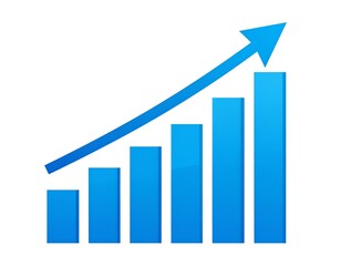 Upward trend visualized through bars with an ascending blue arrow