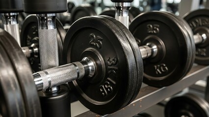 Dumbbells on a Rack in a Gym
