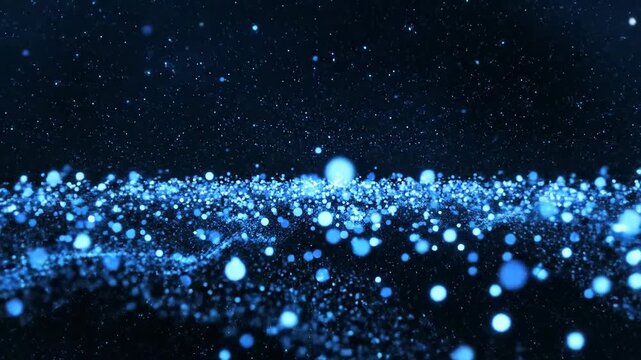 A captivating abstract scene, comprised of glittering blue light particles floating in dark space