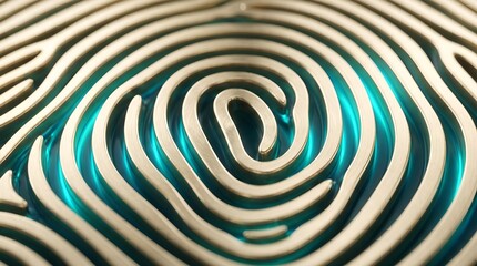 Fototapeta premium Metallic Golden Fingerprint Pattern on Blue Luminous Core