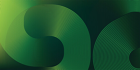 Green abstract background with glowing geometric lines. Modern gradient rounded square lines pattern. Futuristic concept. Suit for banner, brochure, cover, poster, website, flyer. Vector illustration