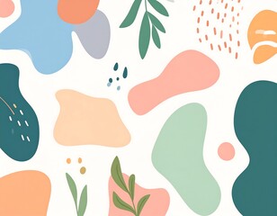 Whimsical abstract pattern with pastel shapes and floral elements