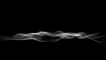 Abstract grayscale dotted waves on black background.