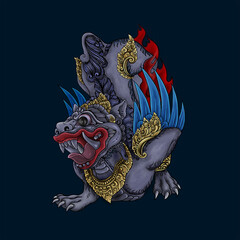 illustration of a lion statue in Balinese ornament