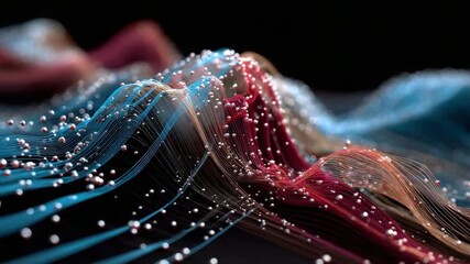 Abstract Data Landscape: A mesmerizing digital artwork, where flowing lines of vibrant colors intertwine with scattered luminous spheres. - Powered by Adobe