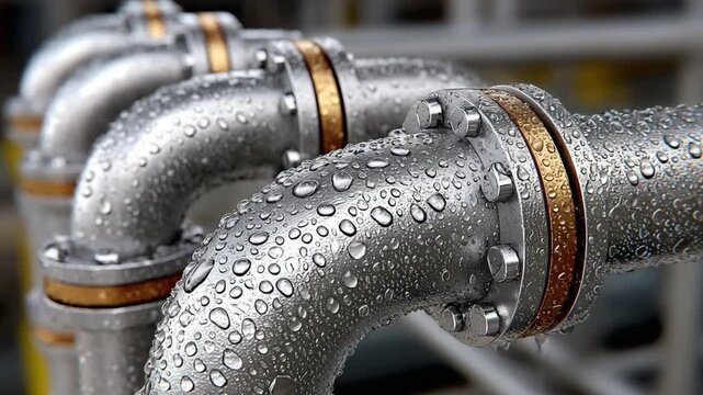Industrial Precision: Capturing the intricate details of a metallic piping system, the image showcases the industrial artistry of engineering.