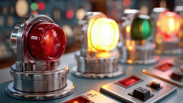 Illuminating Control Panel: A close-up view of a detailed control panel, featuring a row of vibrant signal lights.