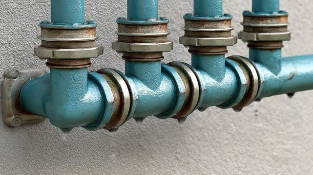 Pipes and Fittings: An up-close view of industrial pipes, their curves and joints artfully arranged, revealing intricate engineering and an eye-catching display of functional design.