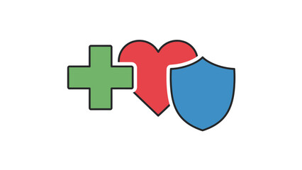 Obraz premium Health, Protection, and Safety Concept: Medical Cross, Heart, and Shield Icons for Well-being and Care.