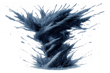 Blue swirling vortex creating dynamic motion, frozen wind energy abstract, power element with transparent background