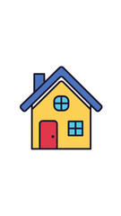 Obraz premium Simple colorful house illustration icon with blue roof, yellow walls, and red door, graphic design element for home